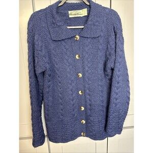 Aran Crafts Cardigan Sweater Small Marino Wool Cable Knit‎ Fisherman Button Up